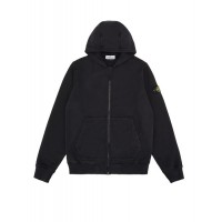 Stone Island 60740 Junior Full Zip Hooded Sweatshirt In Cotton Black