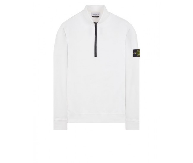 Stone Island 62720 Fall Winter Half Zipper Sweatshirt In Brushed Cotton Fleece White